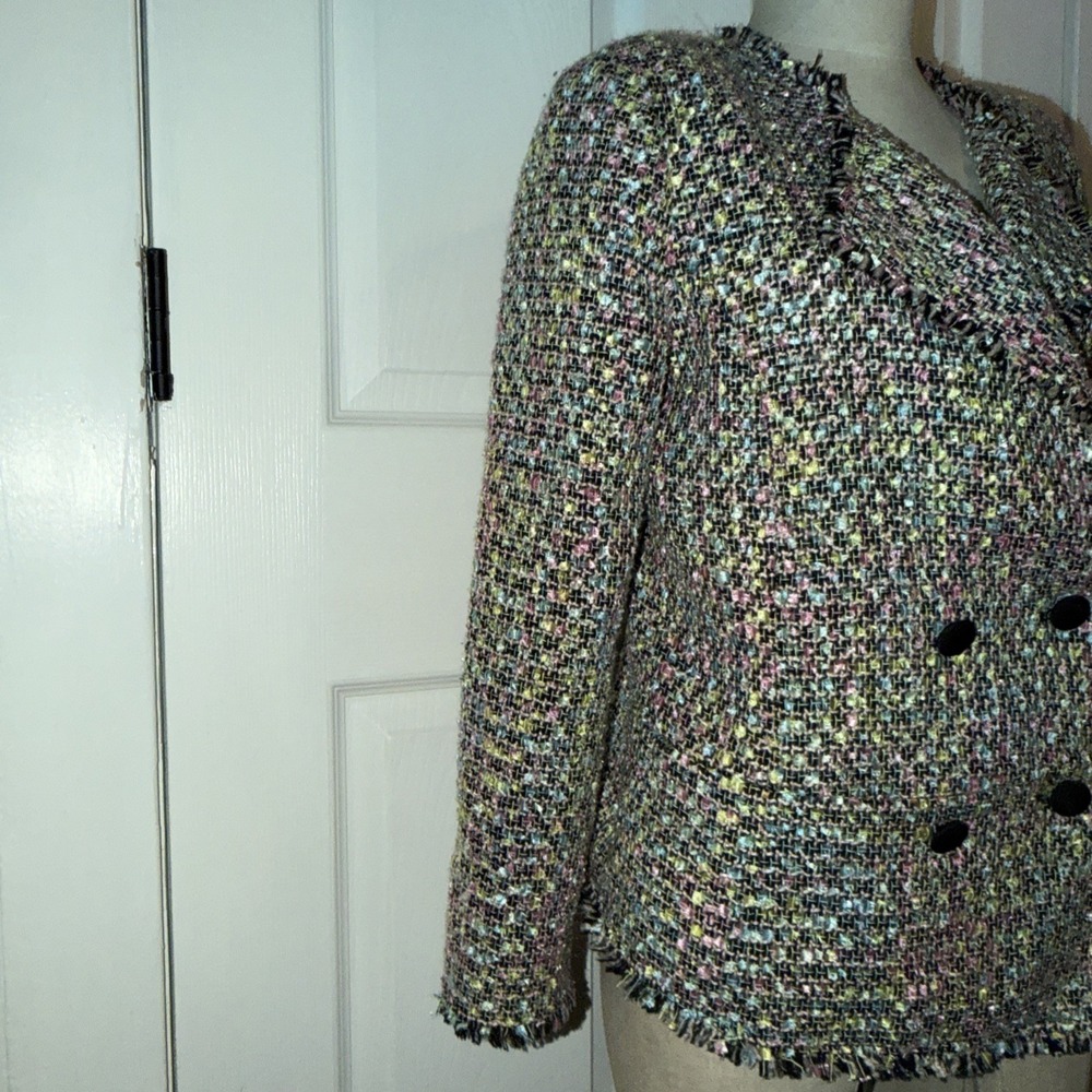 Emporio Armani Women's Multi Color Pastel Tweed Blazer Size 44 US 12 Fringe - Picture 4 of 10